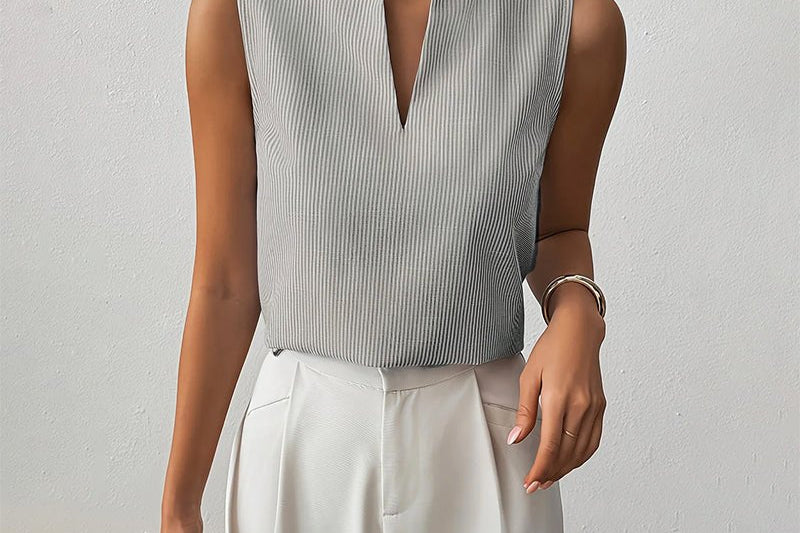 Blouse | Striped Sleeveless V-Neck Summer Top | Modern | Polished 0