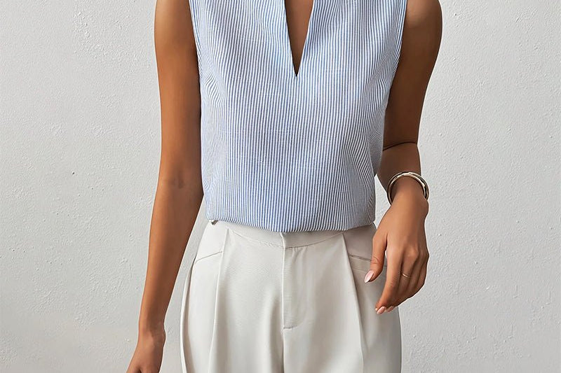 Blouse | Striped Sleeveless V-Neck Summer Top | Modern | Polished 1