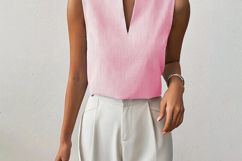 Blouse | Striped Sleeveless V-Neck Summer Top | Modern | Polished 3