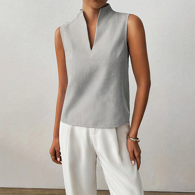 Blouse | Striped Sleeveless V-Neck Summer Top | Modern | Polished 8