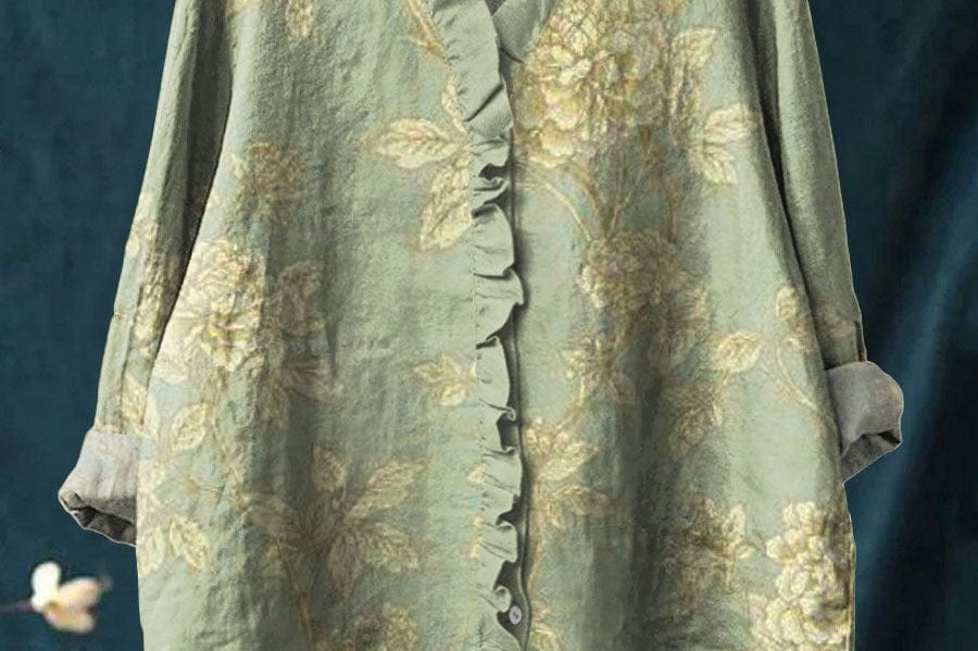 Blouse | Vintage Floral Ruffle-Neck Summer Top | Relaxed Fit | Effortlessly Elegant 0
