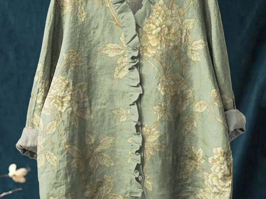 Blouse | Vintage Floral Ruffle-Neck Summer Top | Relaxed Fit | Effortlessly Elegant 0