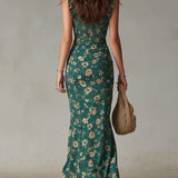 Boho Floral Maxi Dress with Gathered Sleeves & Side Slit for Effortless Summer Style 2
