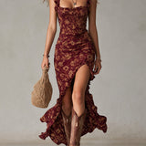 Boho Floral Maxi Dress with Gathered Sleeves & Side Slit for Effortless Summer Style 5
