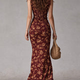 Boho Floral Maxi Dress with Gathered Sleeves & Side Slit for Effortless Summer Style 6