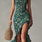 Boho Floral Maxi Dress with Gathered Sleeves & Side Slit for Effortless Summer Style 8