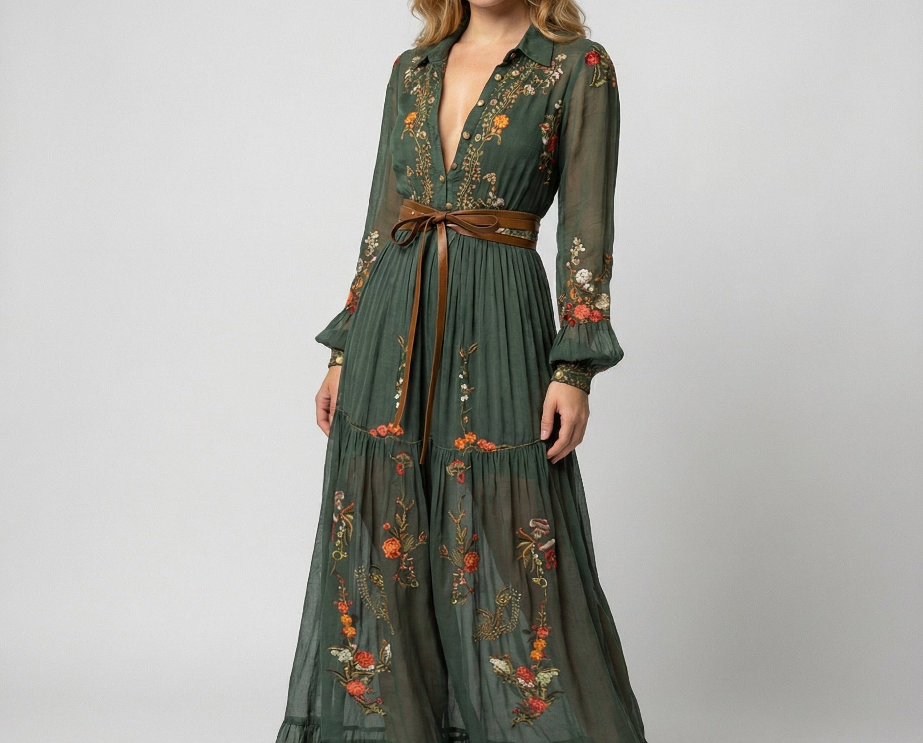 Boho Maxi Dress | Long Sleeve Elegant Flowing Dress 0