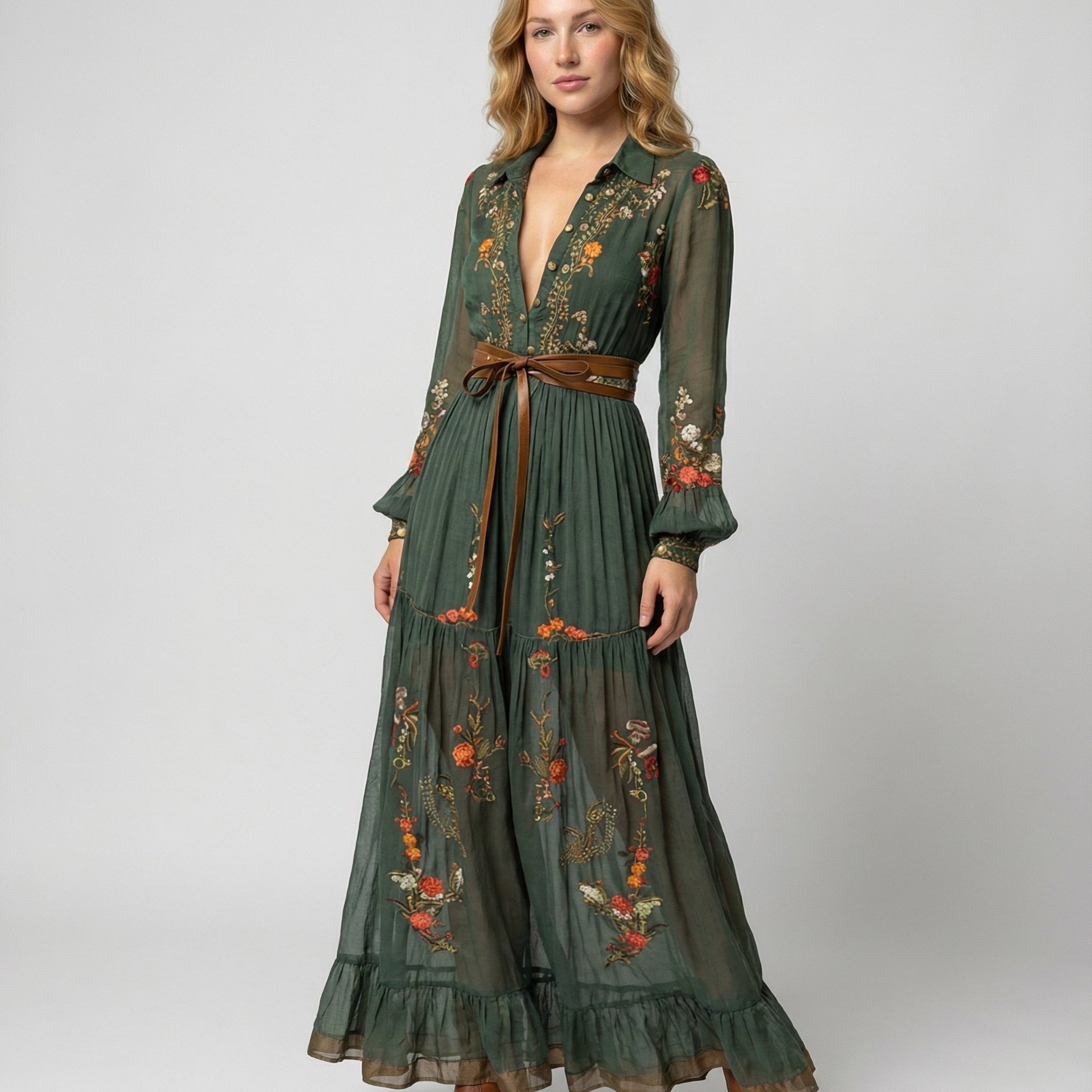 Boho Maxi Dress | Long Sleeve Elegant Flowing Dress 0