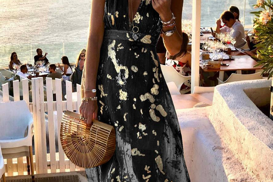 Women's Sleeveless Sequin V-Neck Evening Maxi Dress