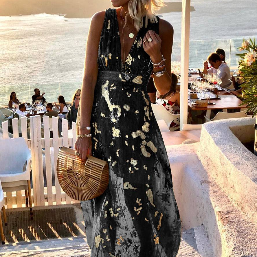 Women's Sleeveless Sequin V-Neck Evening Maxi Dress