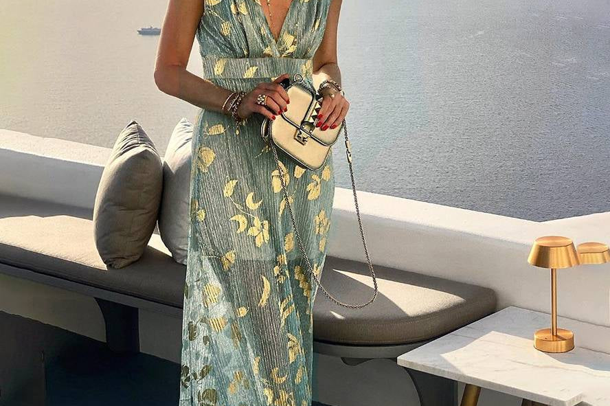 Women's Sleeveless Sequin V-Neck Evening Maxi Dress