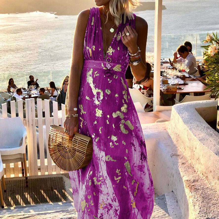 Women's Sleeveless Sequin V-Neck Evening Maxi Dress