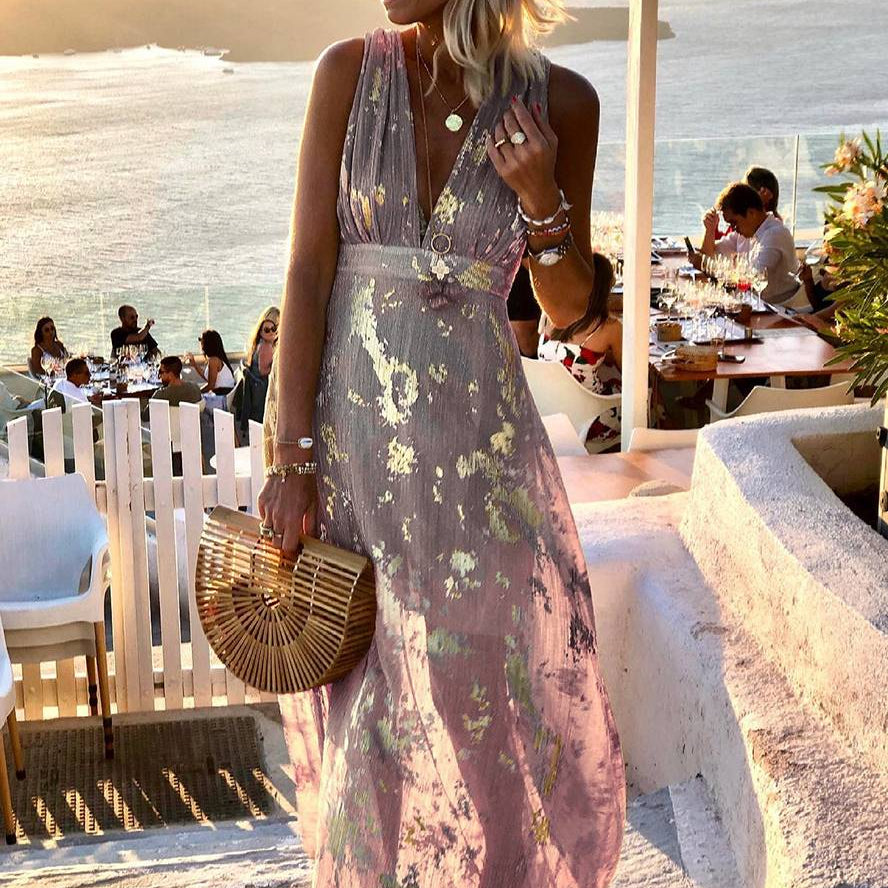 Women's Sleeveless Sequin V-Neck Evening Maxi Dress