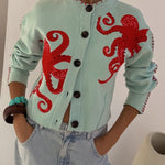 Cardigan | Playful Octopus Pattern Long Cardigan Sweater | Stylish Comfortable Layer 0
