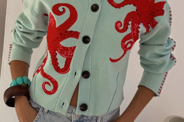 Cardigan | Playful Octopus Pattern Long Cardigan Sweater | Stylish Comfortable Layer 0