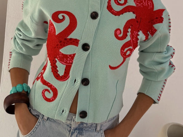 Cardigan | Playful Octopus Pattern Long Cardigan Sweater | Stylish Comfortable Layer 0