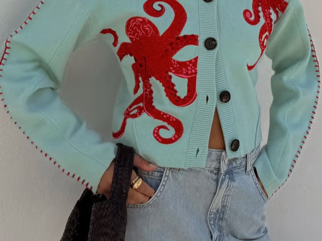 Cardigan | Playful Octopus Pattern Long Cardigan Sweater | Stylish Comfortable Layer 2