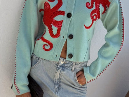 Cardigan | Playful Octopus Pattern Long Cardigan Sweater | Stylish Comfortable Layer 3