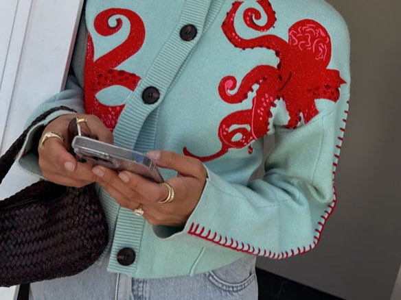 Cardigan | Playful Octopus Pattern Long Cardigan Sweater | Stylish Comfortable Layer 7