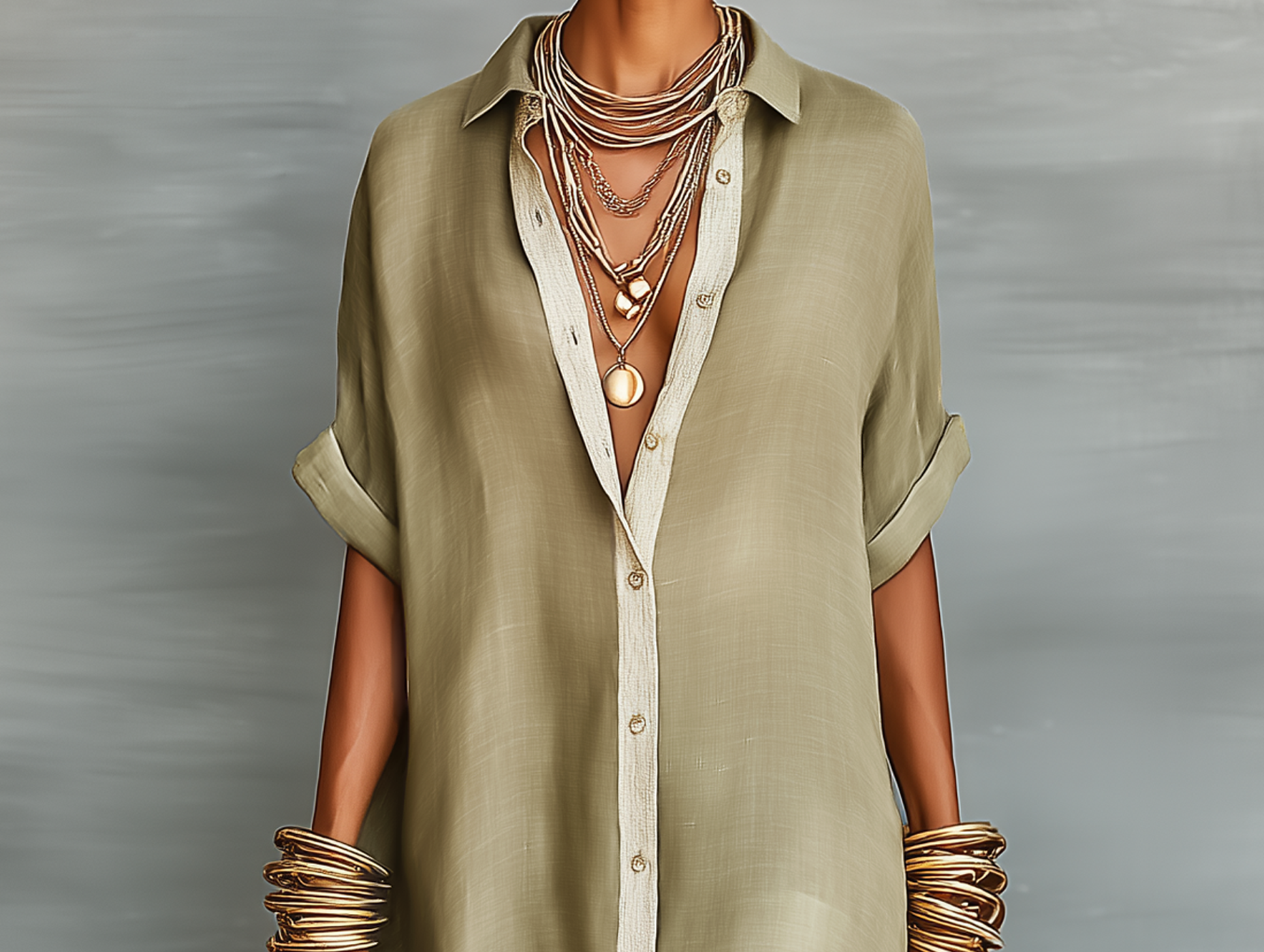 Casual Maxi Dress | Classic Collar Long Summer Dress with Rolled Sleeves and Relaxed Fit 5
