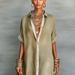 Casual Maxi Dress | Classic Collar Long Summer Dress with Rolled Sleeves and Relaxed Fit 5