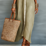 Casual Maxi Dress | Classic Collar Long Summer Dress with Rolled Sleeves and Relaxed Fit 6