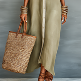Casual Maxi Dress | Classic Collar Long Summer Dress with Rolled Sleeves and Relaxed Fit 6