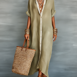 Casual Maxi Dress | Classic Collar Long Summer Dress with Rolled Sleeves and Relaxed Fit 7