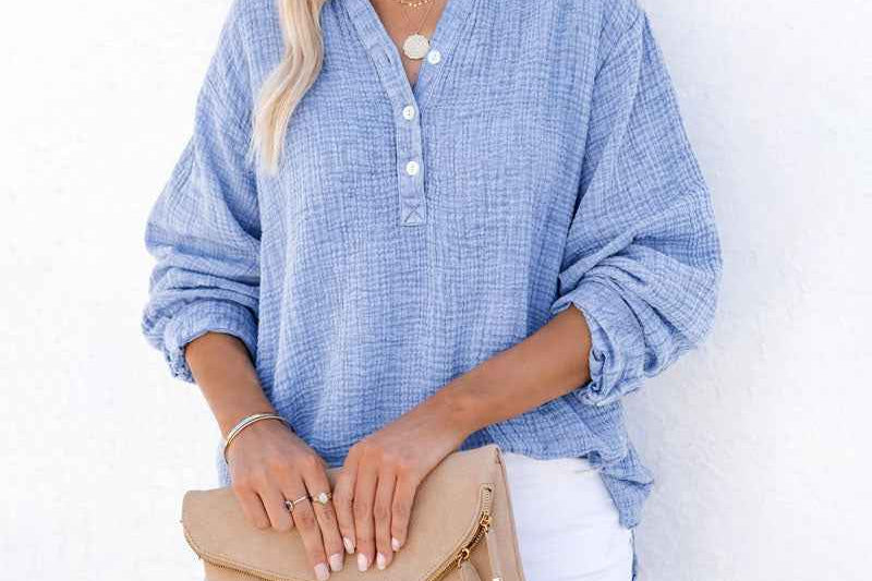 Casual Top | Classic Long Sleeve Henley Shirt | Comfortable Relaxed Fit 0