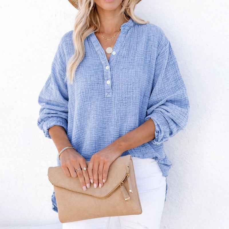 Casual Top | Classic Long Sleeve Henley Shirt | Comfortable Relaxed Fit 0