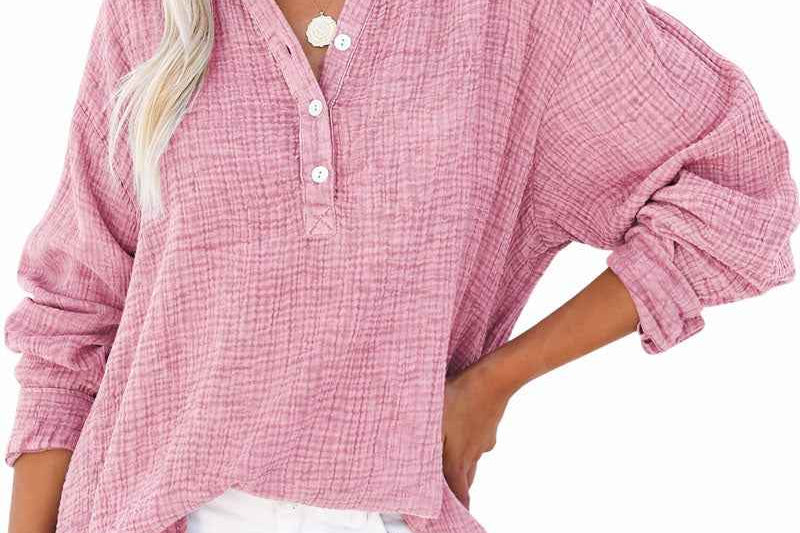 Casual Top | Classic Long Sleeve Henley Shirt | Comfortable Relaxed Fit 2