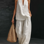 Casual Two Piece Set | Elegant Halter Neck Matching Set with Relaxed Fit 0