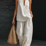 Casual Two Piece Set | Elegant Halter Neck Matching Set with Relaxed Fit 0