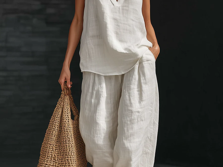 Casual Two Piece Set | Elegant Halter Neck Matching Set with Relaxed Fit 0