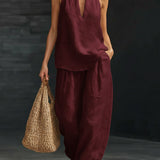 Casual Two Piece Set | Elegant Halter Neck Matching Set with Relaxed Fit 1