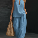 Casual Two Piece Set | Elegant Halter Neck Matching Set with Relaxed Fit 4
