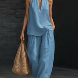Casual Two Piece Set | Elegant Halter Neck Matching Set with Relaxed Fit 4