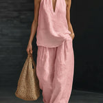 Casual Two Piece Set | Elegant Halter Neck Matching Set with Relaxed Fit 6