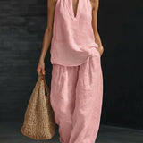Casual Two Piece Set | Elegant Halter Neck Matching Set with Relaxed Fit 6