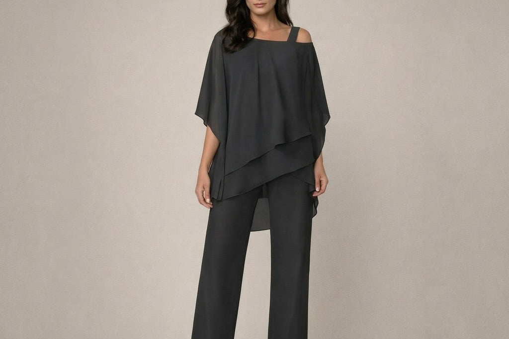 Women's Off-Shoulder Two-Piece Set | Elegant Top & Wide-Leg Trousers