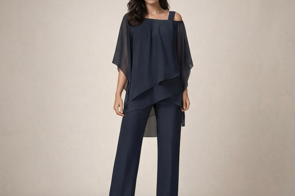 Women's Off-Shoulder Two-Piece Set | Elegant Top & Wide-Leg Trousers