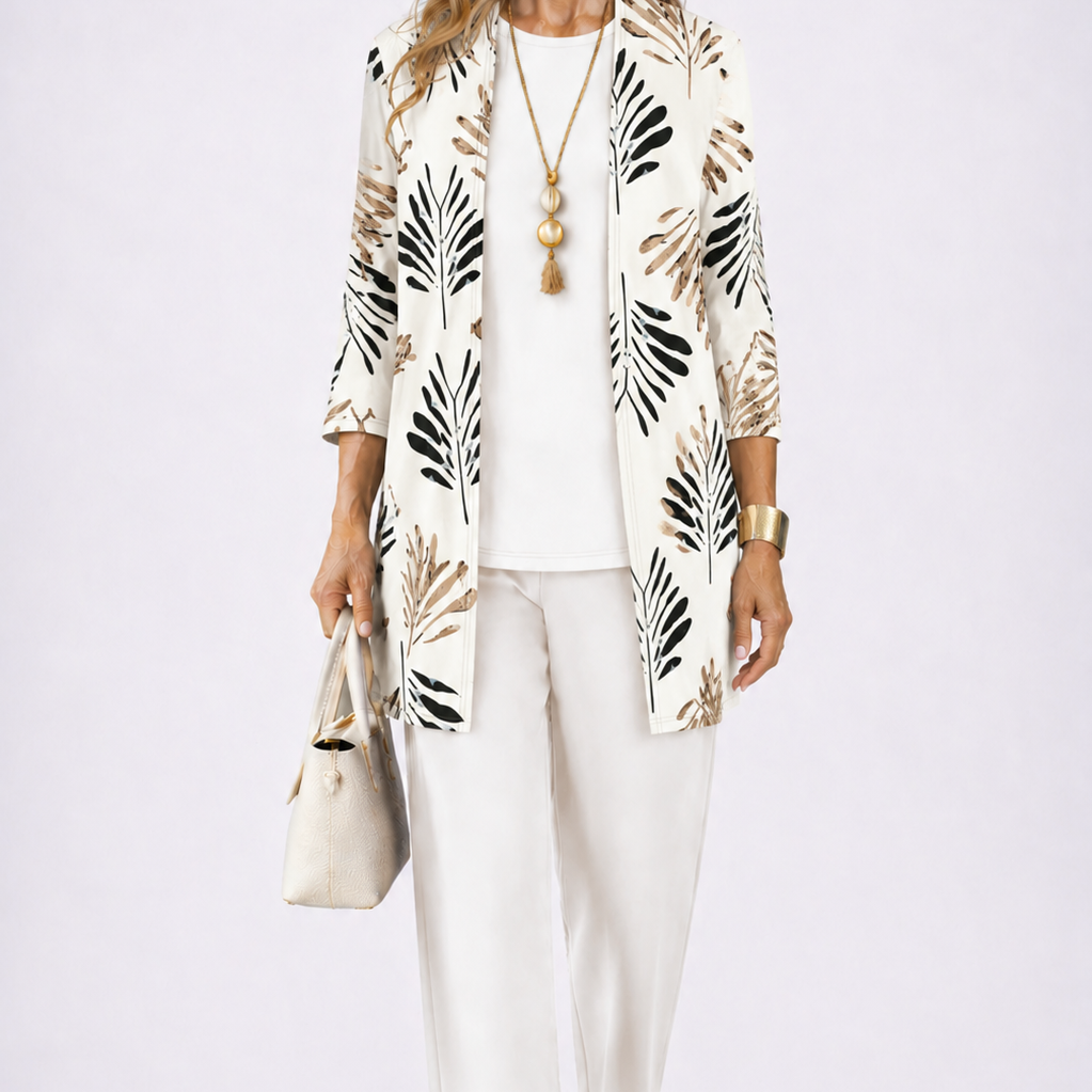 Women's Printed 3-Piece Lounge Set | Relaxed Cardigan, Top & Trouser Set