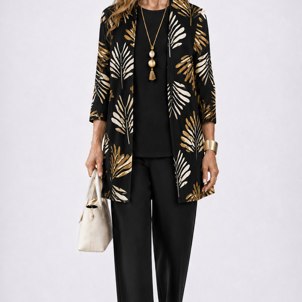 Women's Printed 3-Piece Lounge Set | Relaxed Cardigan, Top & Trouser Set