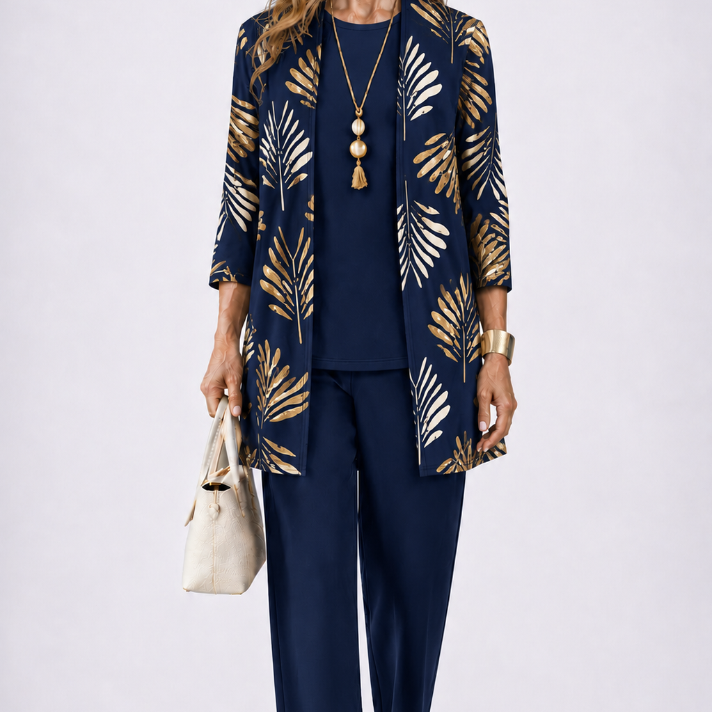 Women's Printed 3-Piece Lounge Set | Relaxed Cardigan, Top & Trouser Set