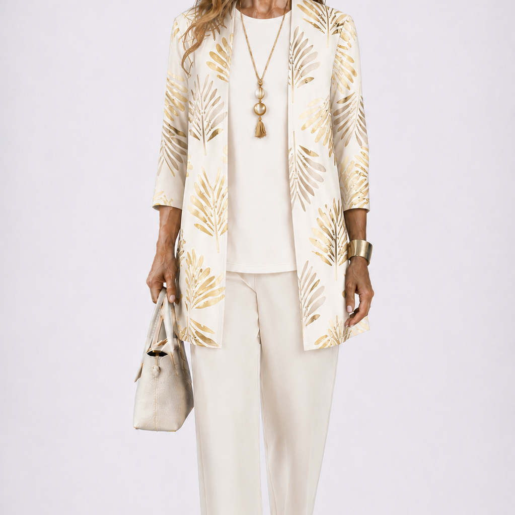 Women's Printed 3-Piece Lounge Set | Relaxed Cardigan, Top & Trouser Set