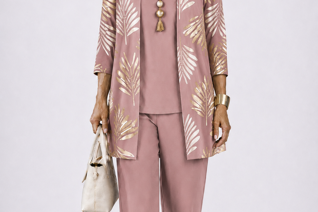 Women's Botanical Print 3-Piece Set | Cardigan, Top & Trouser Set