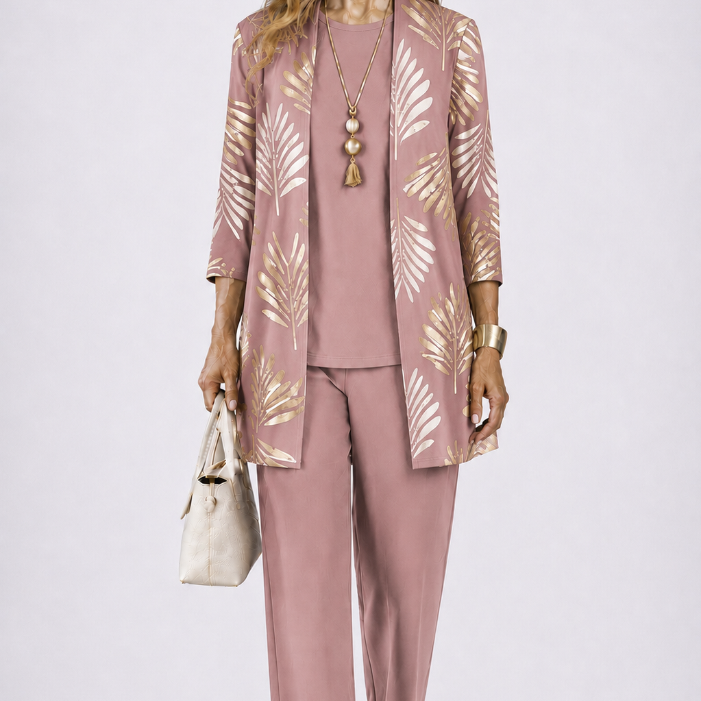 Women's Printed 3-Piece Lounge Set | Relaxed Cardigan, Top & Trouser Set