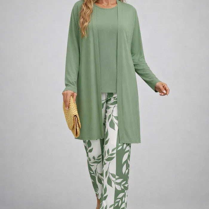 Women's Printed 3-Piece Lounge Set | Relaxed Cardigan, Top & Trouser Set