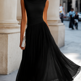 Black cowl neck midi dress