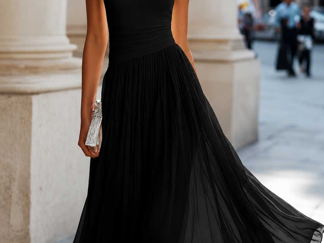 Black cowl neck midi dress